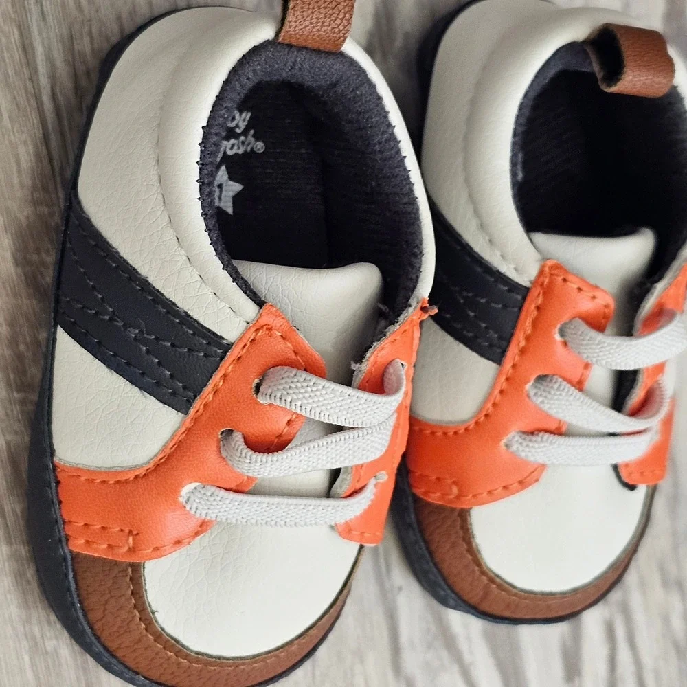 Baby Bgosh Infant Sneakers White Orange Navy Blue Soft Sole Size 1 Boy Girl